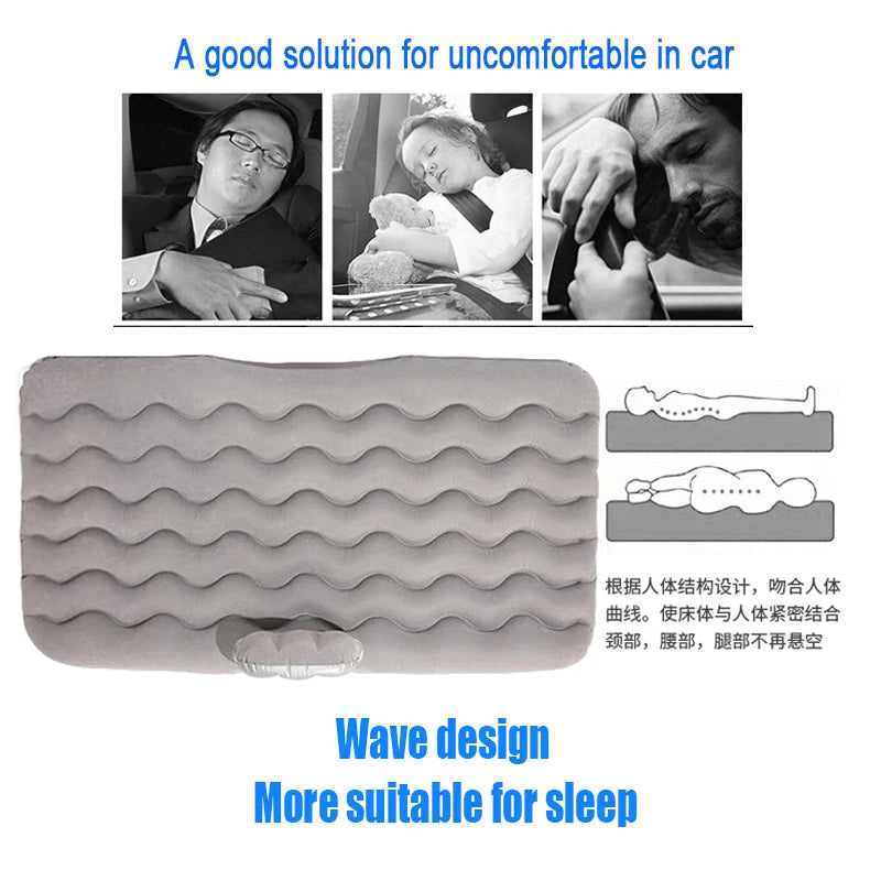 Inflatable Car Mattress – Flocked Travel Bed for Back Seat with Pillows & Bag vobi