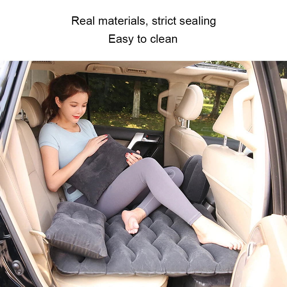 Inflatable Car Mattress – Flocked Travel Bed for Back Seat with Pillows & Bag vobi
