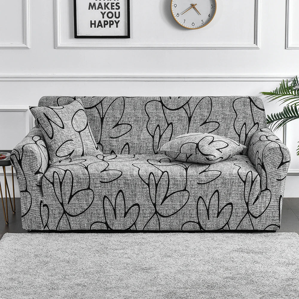 Stretch Sofa Cover – Printed Elastic Slipcover for 1–4 Seater & L-Shaped Sofas Vobi