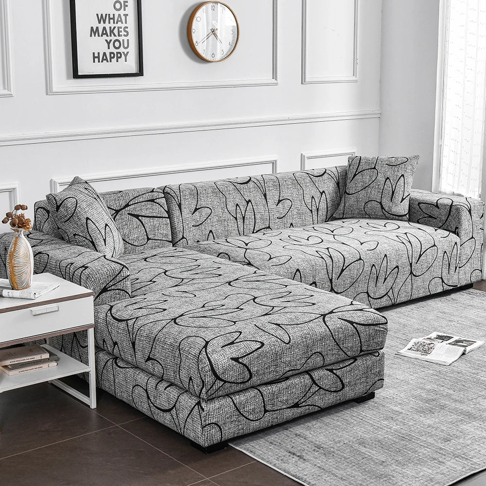 Stretch Sofa Cover – Printed Elastic Slipcover for 1–4 Seater & L-Shaped Sofas Vobi