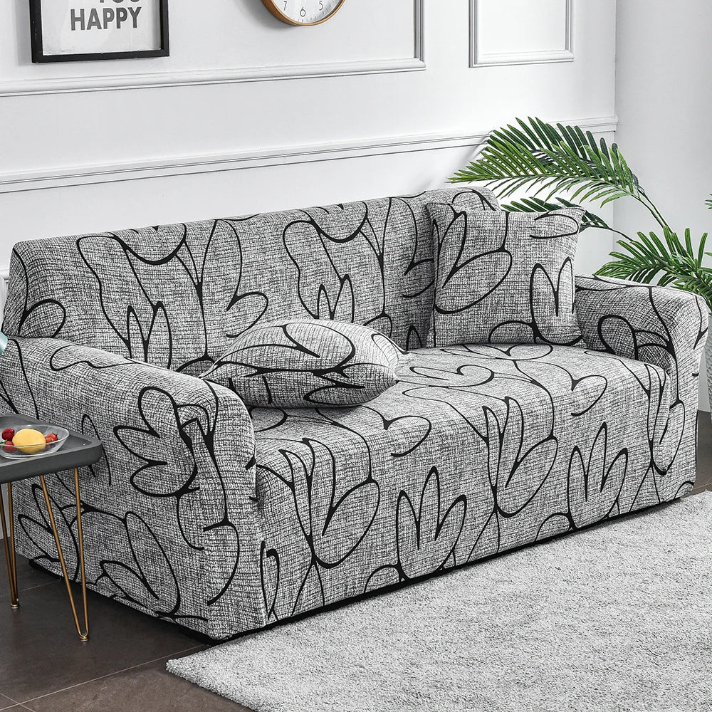 Stretch Sofa Cover – Printed Elastic Slipcover for 1–4 Seater & L-Shaped Sofas Vobi
