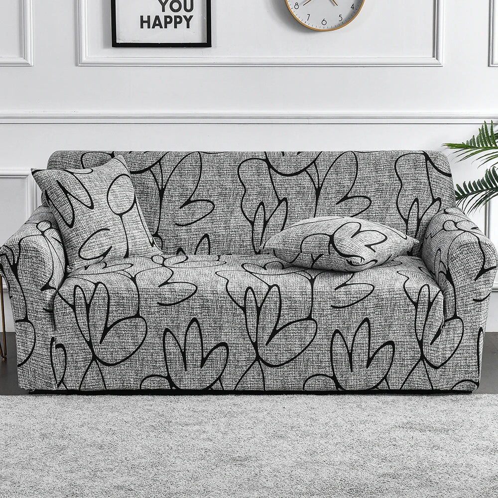 Stretch Sofa Cover – Printed Elastic Slipcover for 1–4 Seater & L-Shaped Sofas Vobi